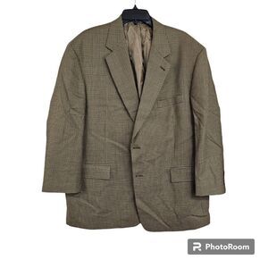 Evan-Picone Suit Jacket Men's 46R Beige‎ Two-Button Houndstooth Wool Blazer